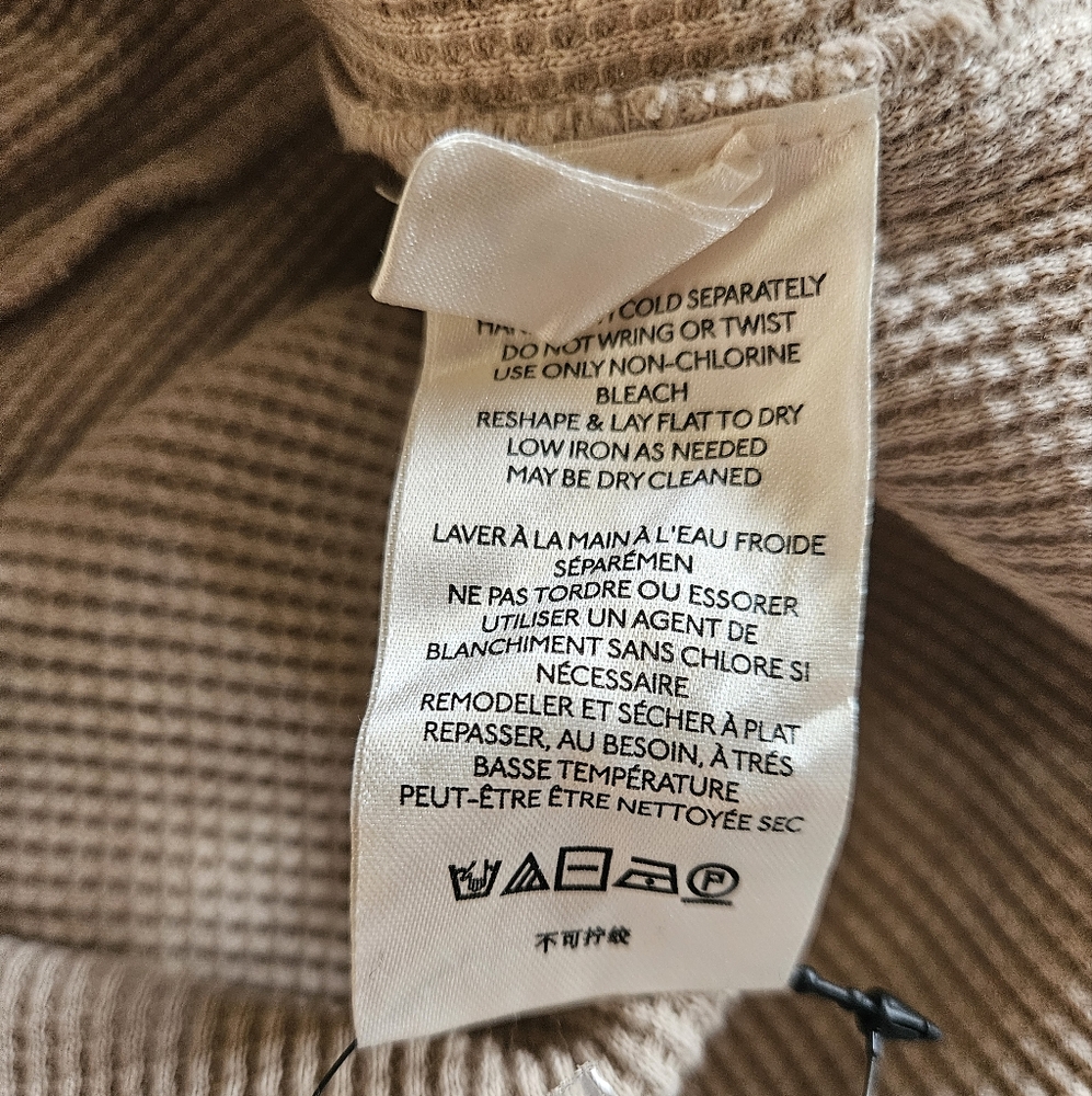 Free People Oakley Thermal Henley Top V Neck LS Mixed Knits Sand Size Small NWT - Picture 12 of 16